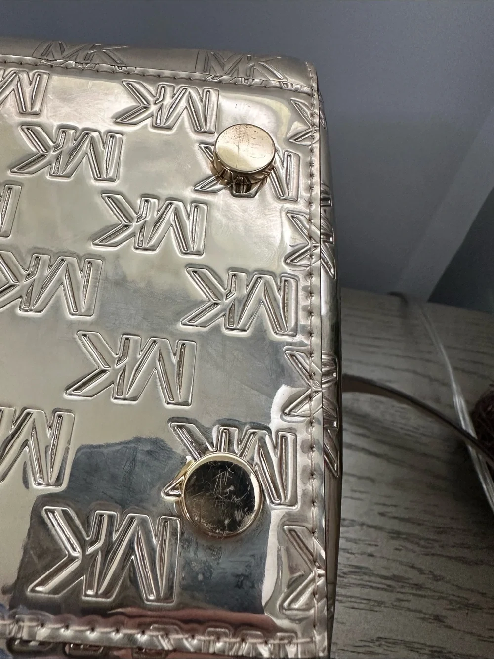 Michael Kors Gold Logo Satchel with Nude Trim